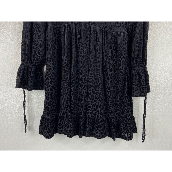 New In Collection Women Small Mini Dress Black Leopard Pattern Flow Skirt NWT - Picture 3 of 8